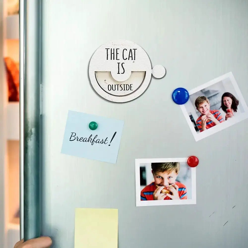 Pet Door Sign | Wood Round Magnet | In Out Sign | 7.6x7.6 cm