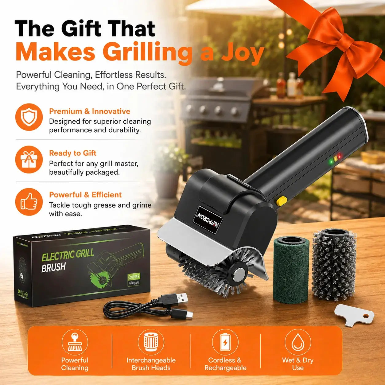 Electric Grill Brush | Rechargeable | 1100 RPM | 304 Stainless Steel