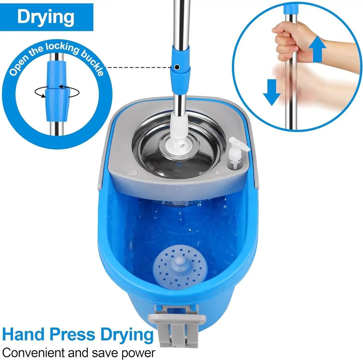 Blue Spin Mop Bucket Sets 360° Spinning Cleaning Tools with 3 Microfiber Replacement Heads, 61" Extended Handle Household Item from PriceLows™