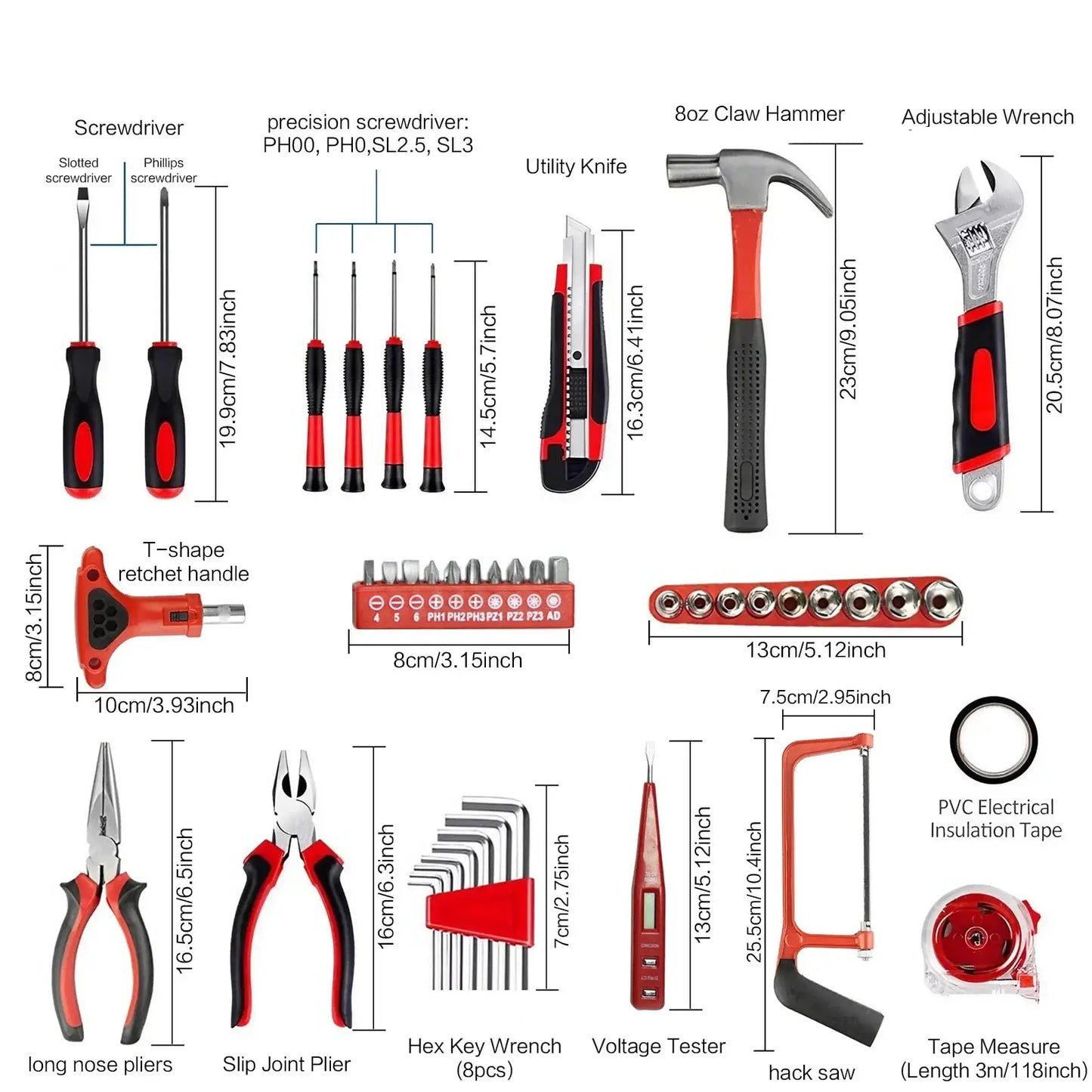 19pcs 43pcs 108pcs DIY Hand Tool Kit Set with Saw Screwdriver Hammer Tape Wrench Pliers for Home Improvement and Repair from PriceLows™