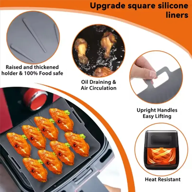 Silicone Air Fryer Liners | 23cm/9in Square | For Ninja 6-8QT | Large