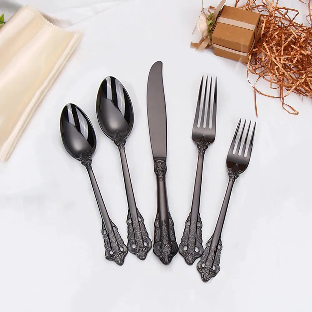 30 Pieces Gold Plated Luxury Cutlery Set Stainless Steel Vintage Western Tableware Sliver Knife Spoon Fork Set Kitchen Utensils from PriceLows™