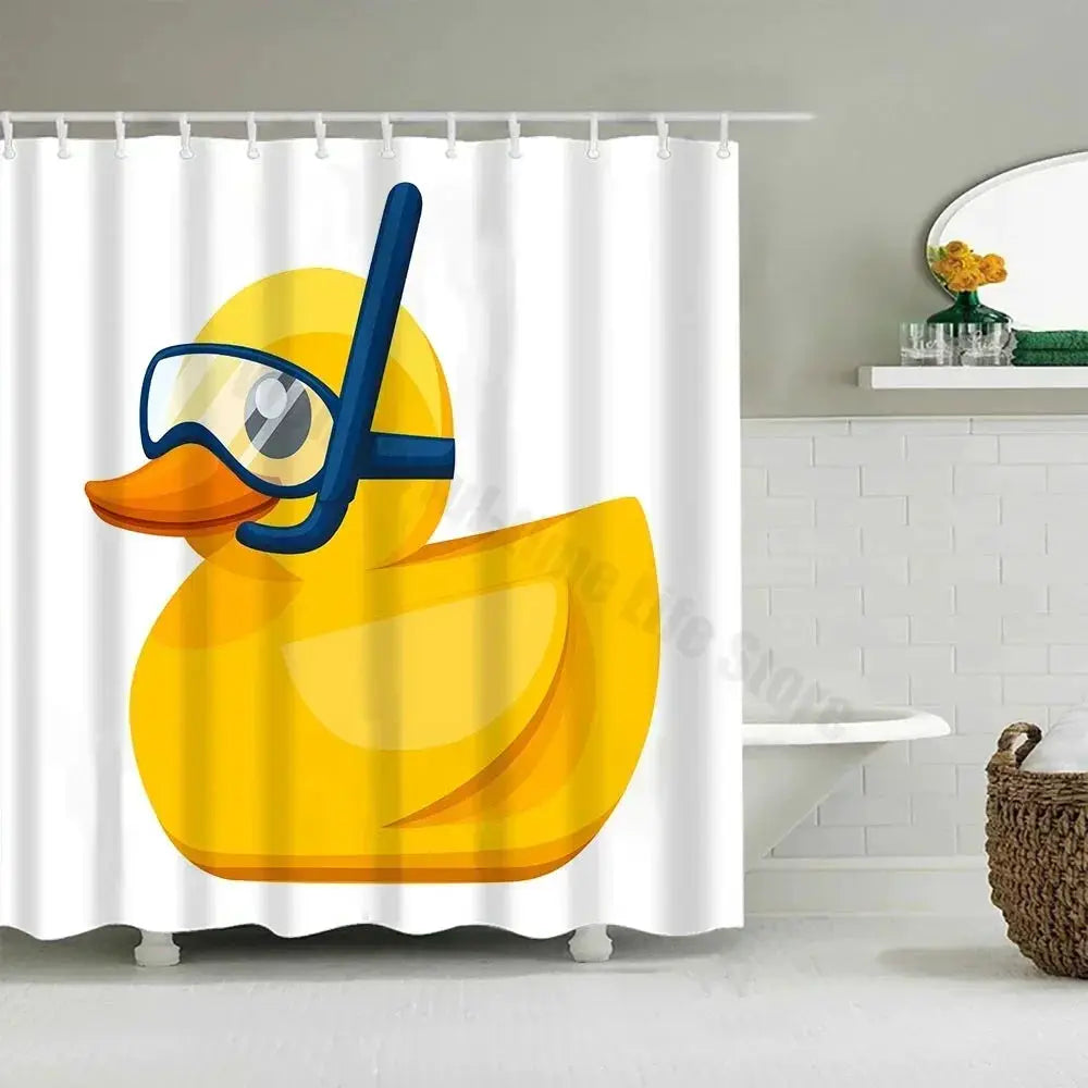 Cute Little Yellow Duck Shower Curtain Cartoon Funny Smiley Face Bathroom Waterproof Bath Duck Fabric 12 Hooks Bathroom Decor from PriceLows™