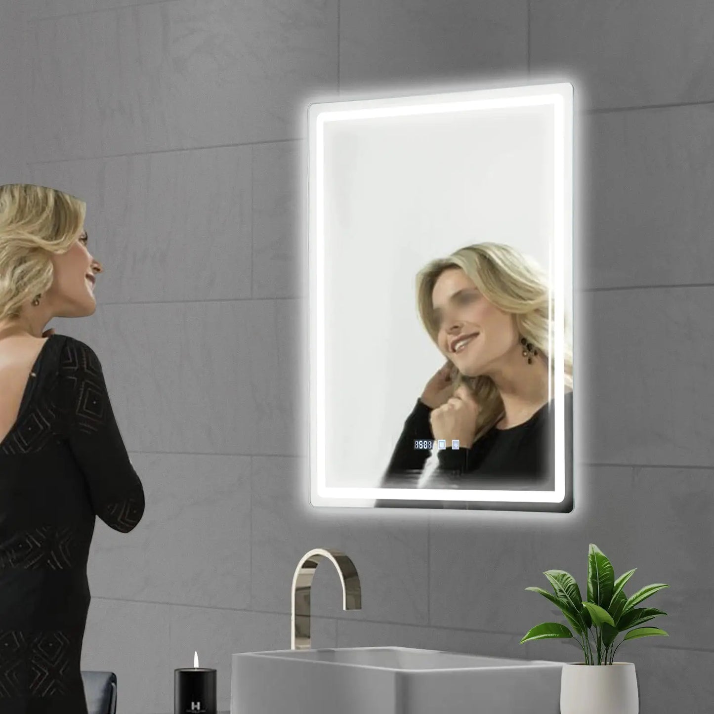 LED Bathroom Wall Mirror, Smart Anti-Fog Mirror with Touch Control, 3-Color Lighting, Digital Clock & Temp Display, 600x800mm from PriceLows™