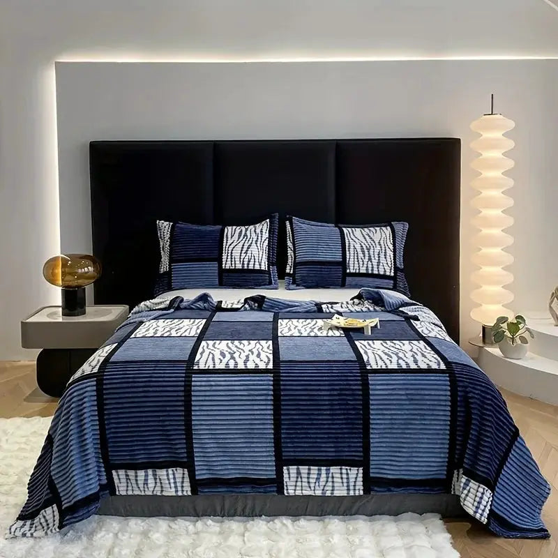 Geometric Plaid Blanket | 100 Percent Polyester | Machine Wash | Large Throw