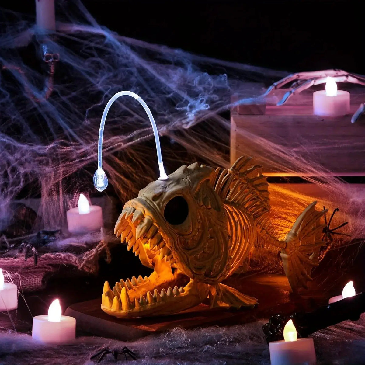 Halloween Skeleton Fish Lantern | Led Eyes | Nylon Body | 10 Inch