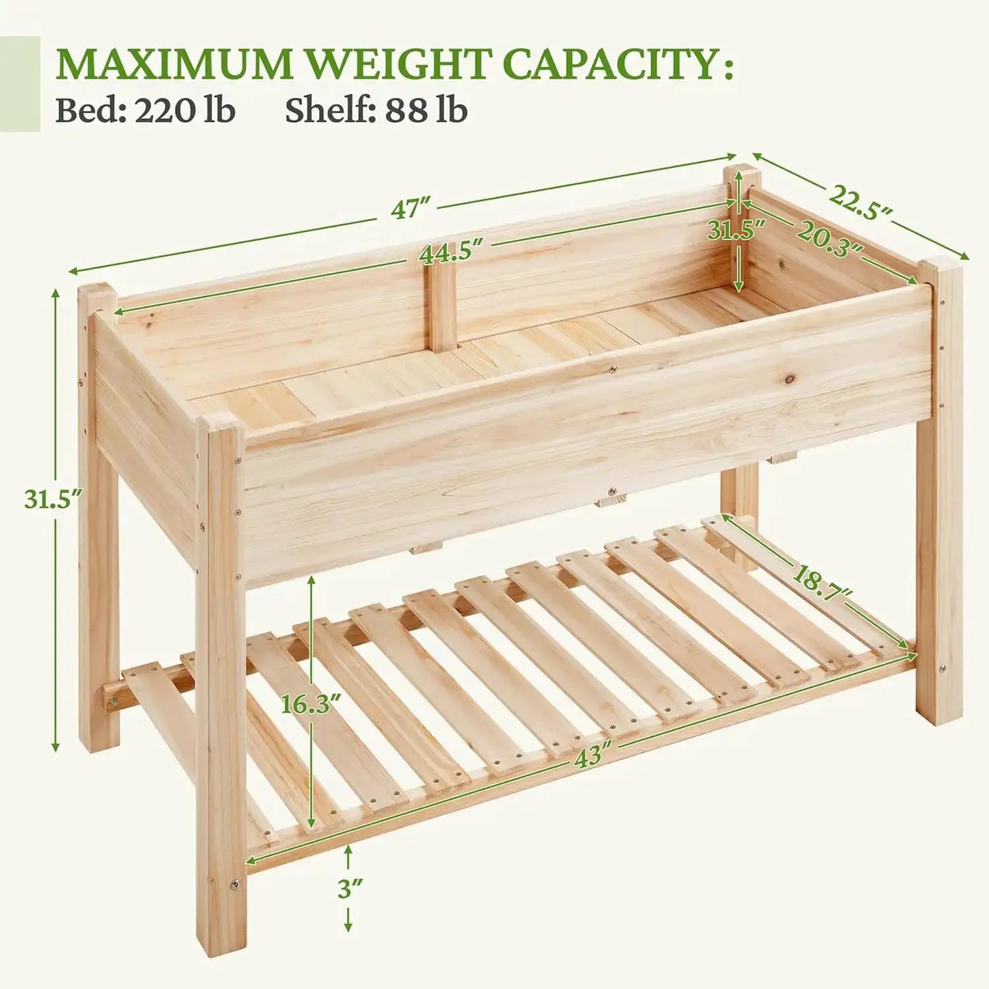 Wooden Raised Garden Bed with Legs & Shelf - 47x23x32in Elevated Planter Box for Vegetables, Flowers, Herbs, Patio, Backyard from PriceLows™