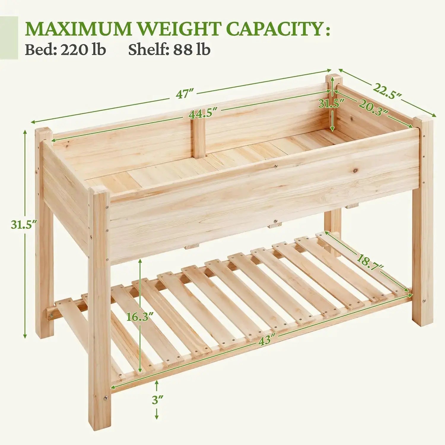 Wooden Raised Garden Bed with Legs & Shelf - 47x23x32in Elevated Planter Box for Vegetables, Flowers, Herbs, Patio, Backyard from PriceLows™