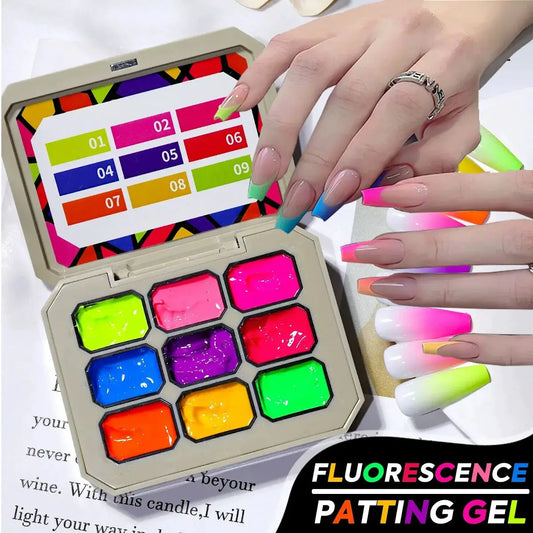 1pc Nine grid fluorescent pat gel transfer gel rainbow bright colors high saturation UV&LED nail polish gel salon DIY Y2K INS from PriceLows™