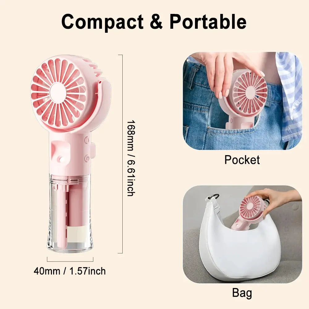 Mini Portable Handheld Fan | Usb Rechargeable | Humidifier Mist | 4 Speed Settings