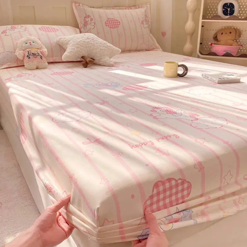 100% Cotton Fitted Sheet, Soft Breathable Cartoon Print Mattress Cover, 25cm Deep Pocket Wrinkle Resistant for 1/2 Person Size from PriceLows™