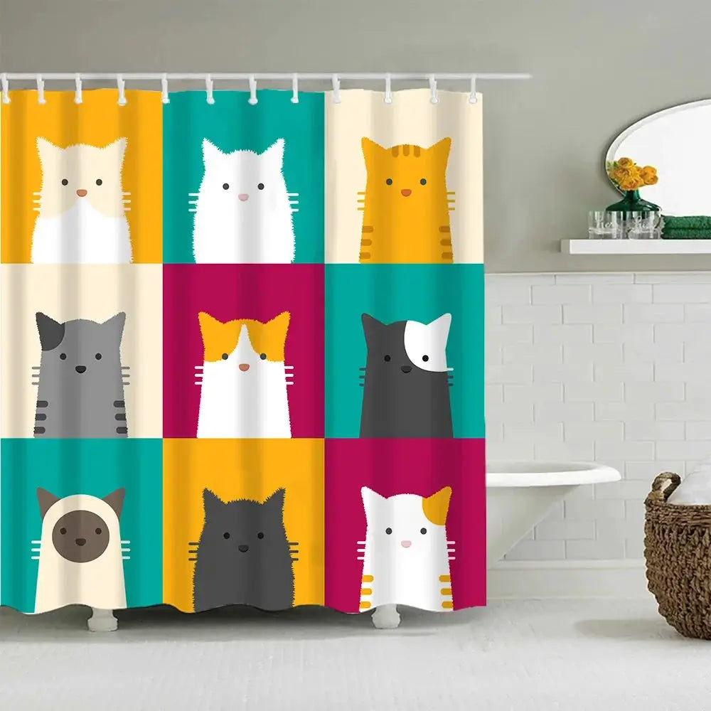 Puppy Cat Cute Cartoon Shower Curtains Washable Fabric Polyester For Bathtub Art Bathroom Decor Partition With Hooks Waterproof from PriceLows™