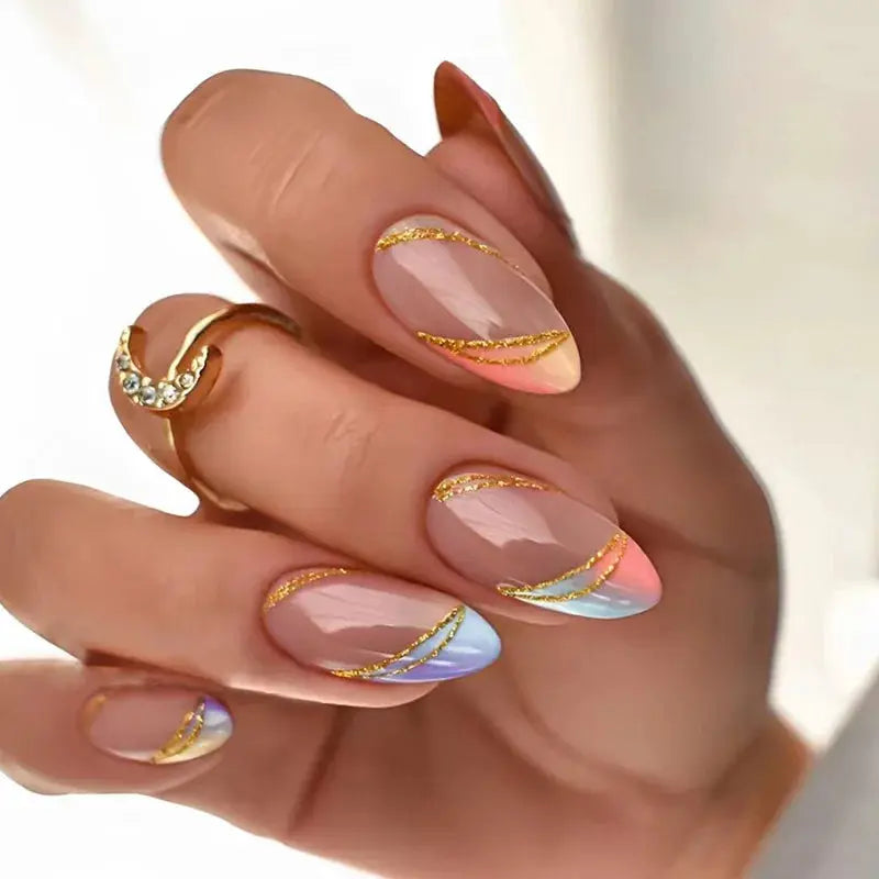Almond Press On Nails | Acrylic Finish | Pearl Flower Design | 24 Piece Set