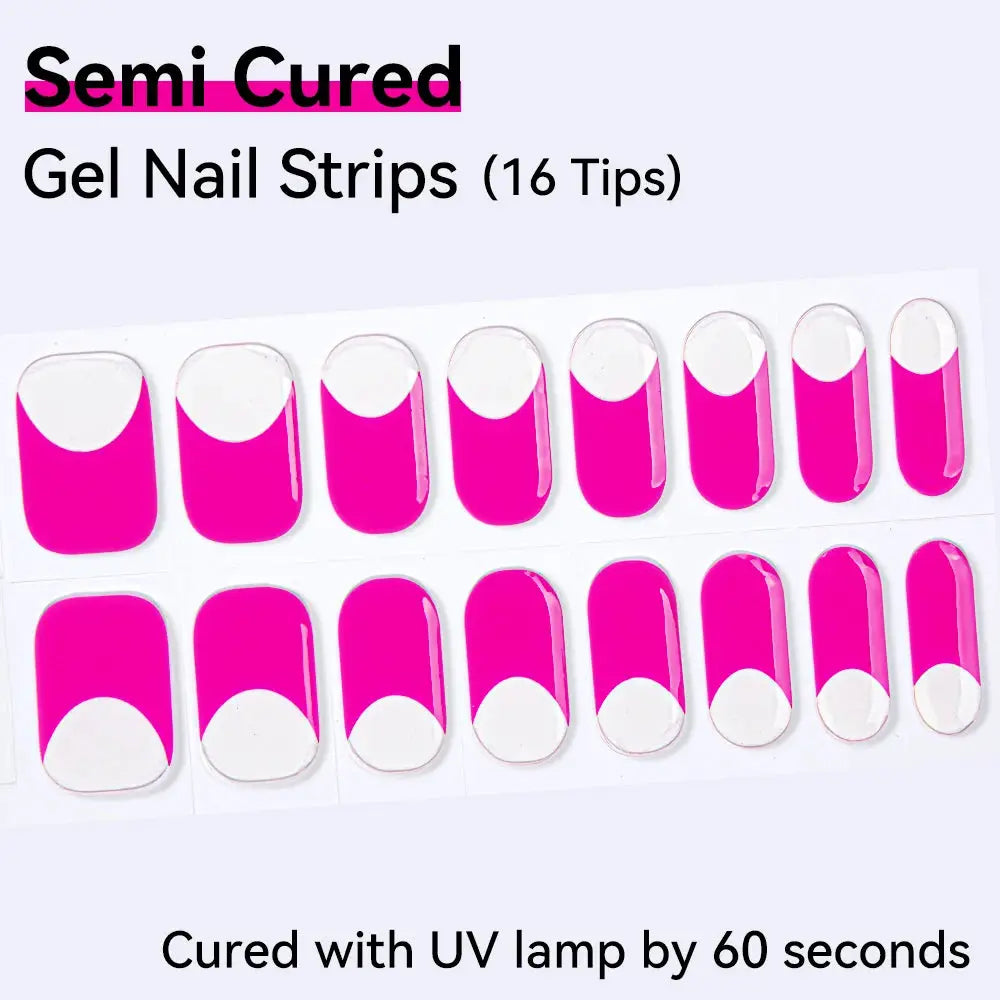 16strips Cartoon UV/LED Semi Cured Gel Nail Strips Pink Glitter Cat Eye Self-Adhesive Gel Nail Wraps Full Cover UV Nail Sticker from PriceLows™