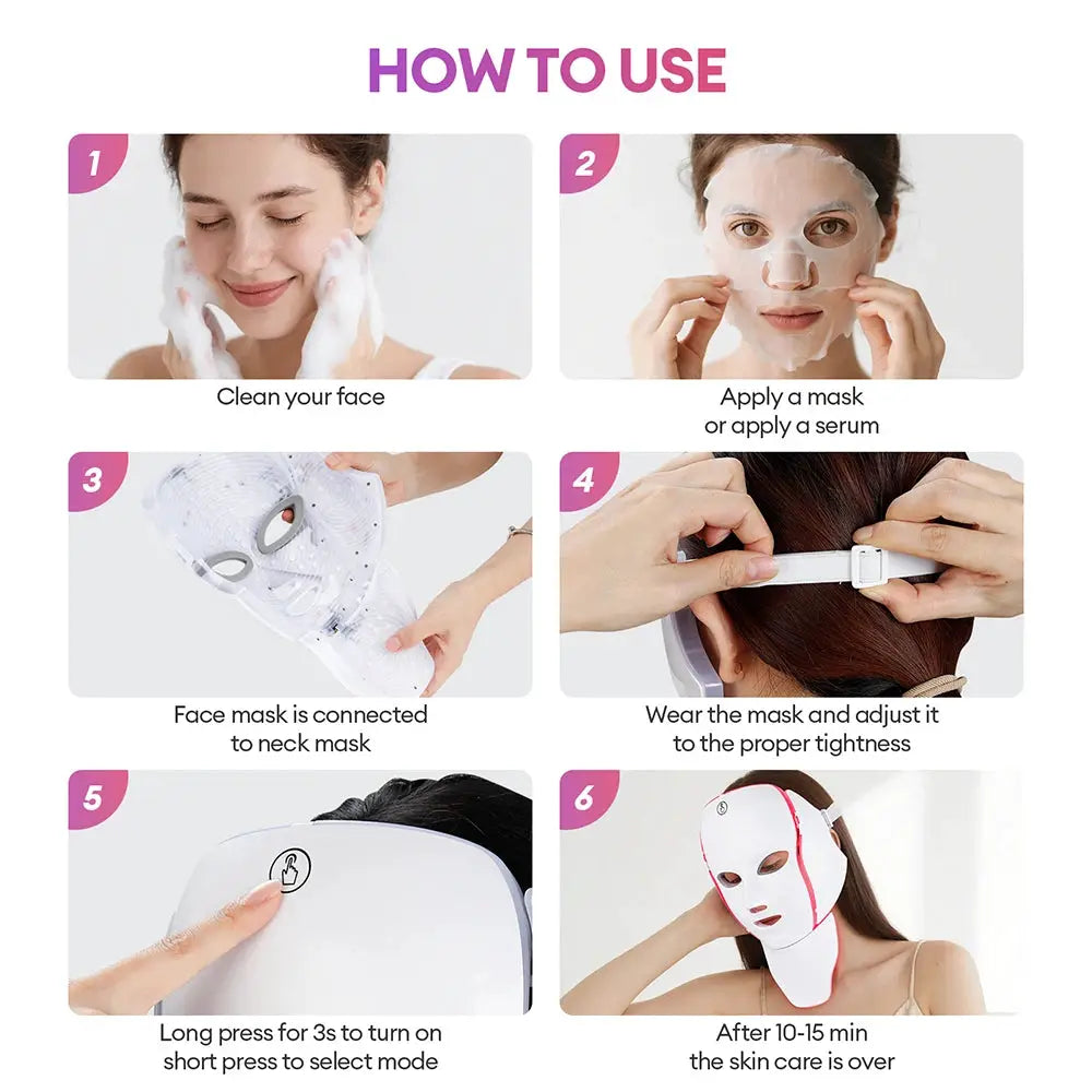 7 Colors LED Facial Mask with Neck LED Light Photon Mask Skin Rejuvenation Anti Acne Beauty Device Face Lifting Firm Massager from PriceLows™