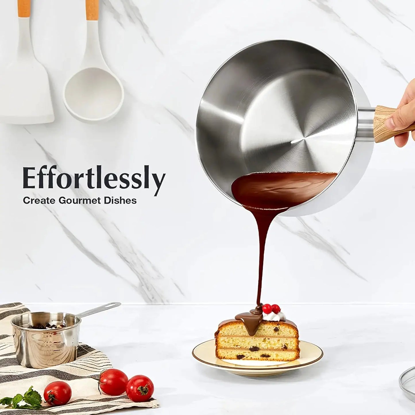Set of 6 Stainless Steel Saucepans with Lids, Featuring a Cool-Touch Bakelite Handle, Including 1 QT, 2 QT, And 3 QT Sizes from PriceLows™