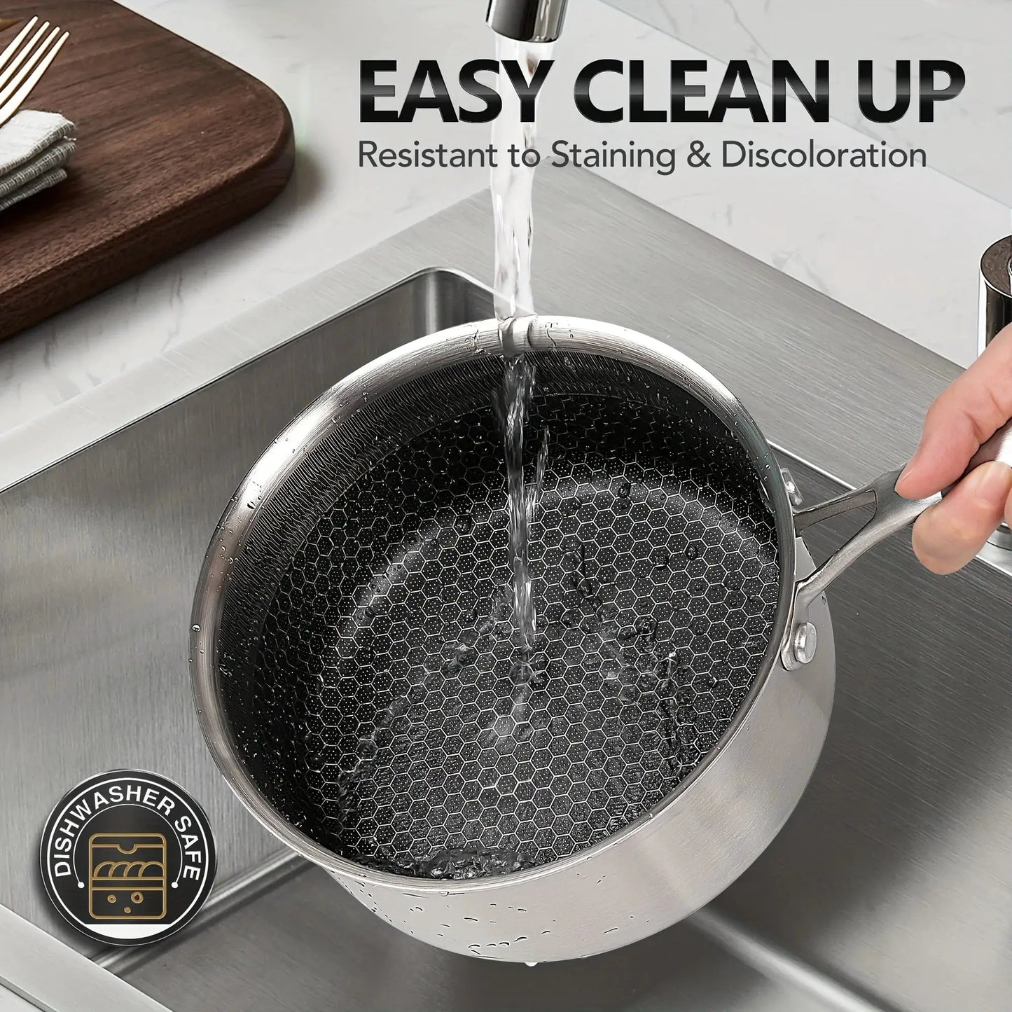 High-Quality Stainless Steel Cooking Pot Set, Featuring a Triple Layer Saucepan with Cover And a Honeycomb Lined Sauce Pot from PriceLows™