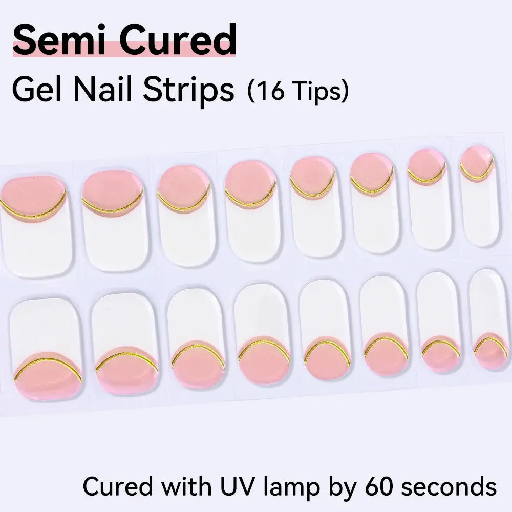 16strips Cartoon UV/LED Semi Cured Gel Nail Strips Pink Glitter Cat Eye Self-Adhesive Gel Nail Wraps Full Cover UV Nail Sticker from PriceLows™