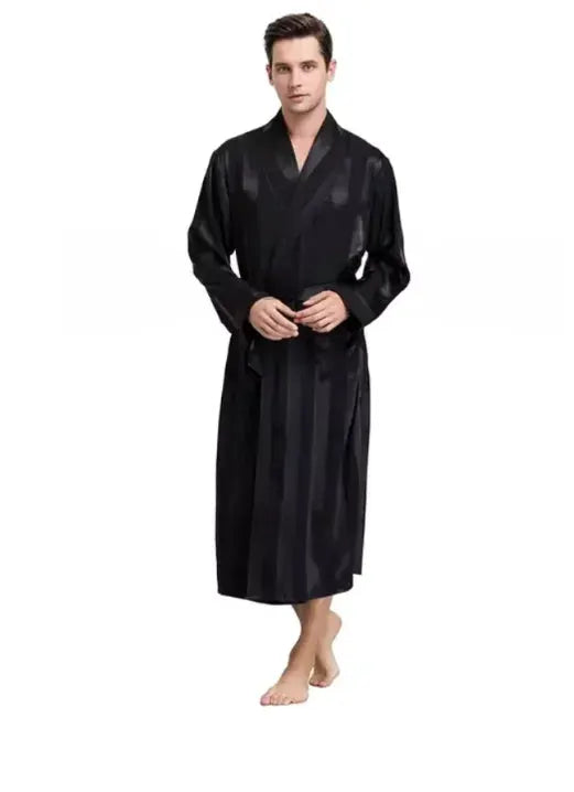 Men Bathrobe | Navy Striped Shawl Collar | With Pockets | Plus 3XL To 5XL