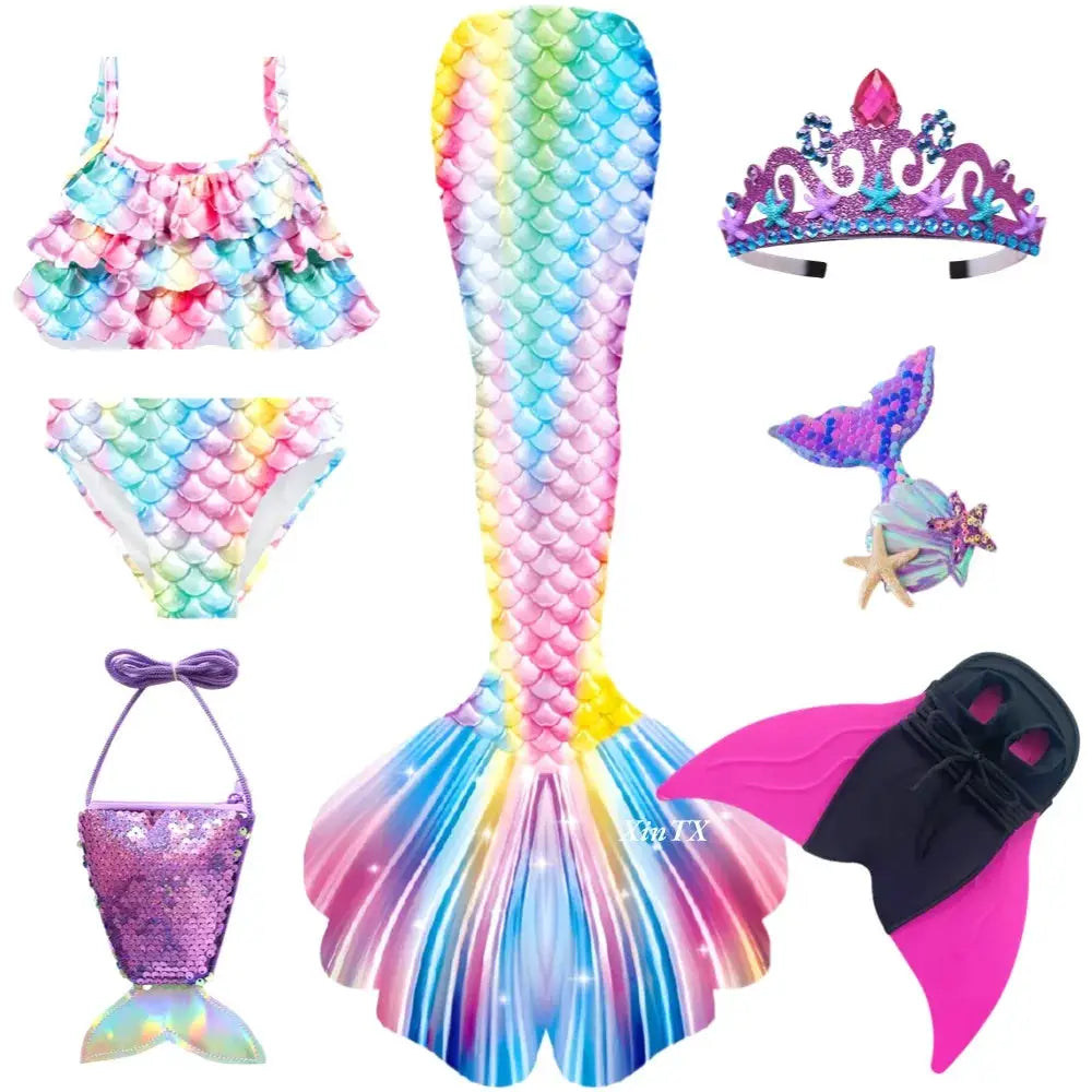New Girls The Little Mermaid Tails Boy Memaid Swimsuit Bikini Bathing Suit Halloween Costume Girll Can add Monofin For Pool from PriceLows™