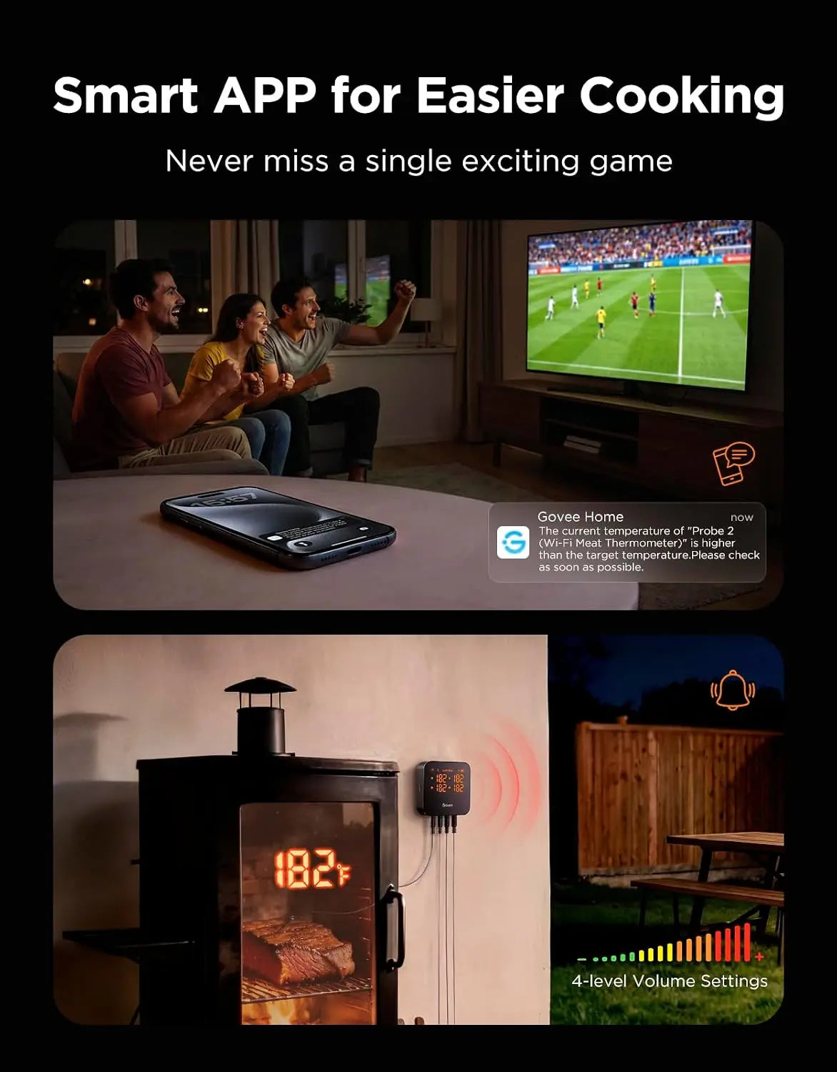 Smart WiFi Meat Thermometer | 4 Probes | WiFi Bluetooth | App Alerts