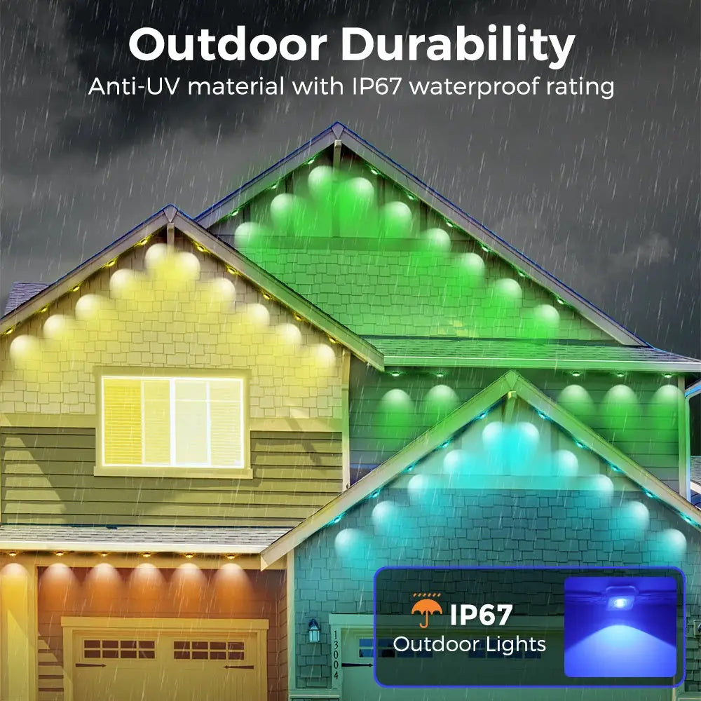 Permanent Outdoor Lights, Smart RGB Northern Lights , 100ft with 60 LED Eaves Lights IP68 Waterproof for Christmas Party Holiday from PriceLows™