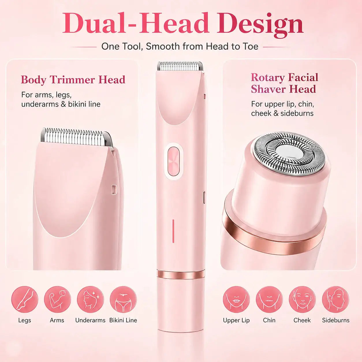 Women's Electric Trimmer | Rechargeable USB Battery | Dual Heads Face And Bikini