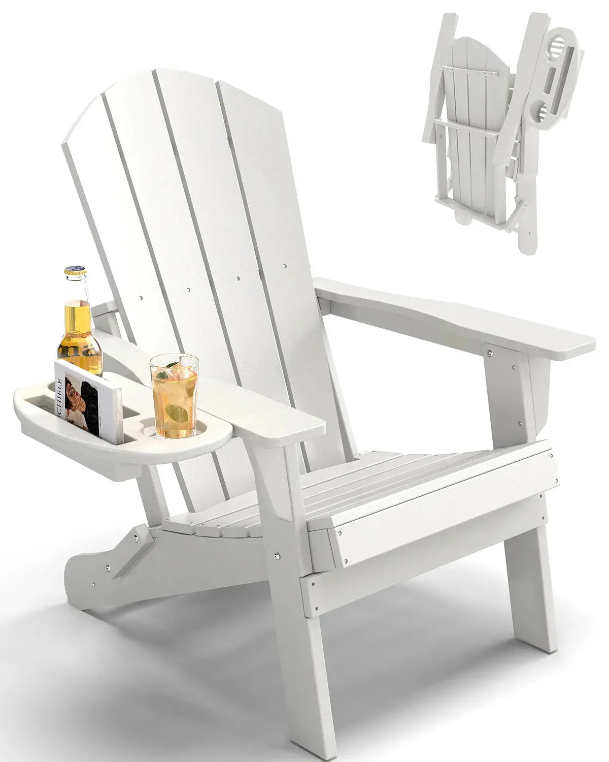 FOOWIN 1/2pcs Folding Adirondack Chair Weather Resistant HDPE Plastic Cup Holder Outdoor Patio Garden Fire Pit Deck Lawn from PriceLows™