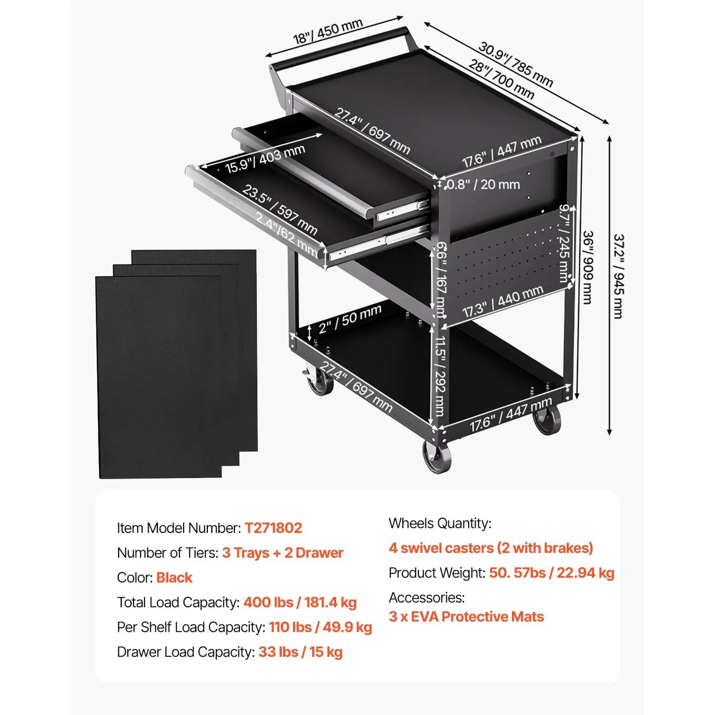 SucceBuy 5-Tier Tool Chest 2-Drawer Rolling Tool Work Cart with Locking & Pegboard Tools Storage Organizer for Garage Warehouse from PriceLows™