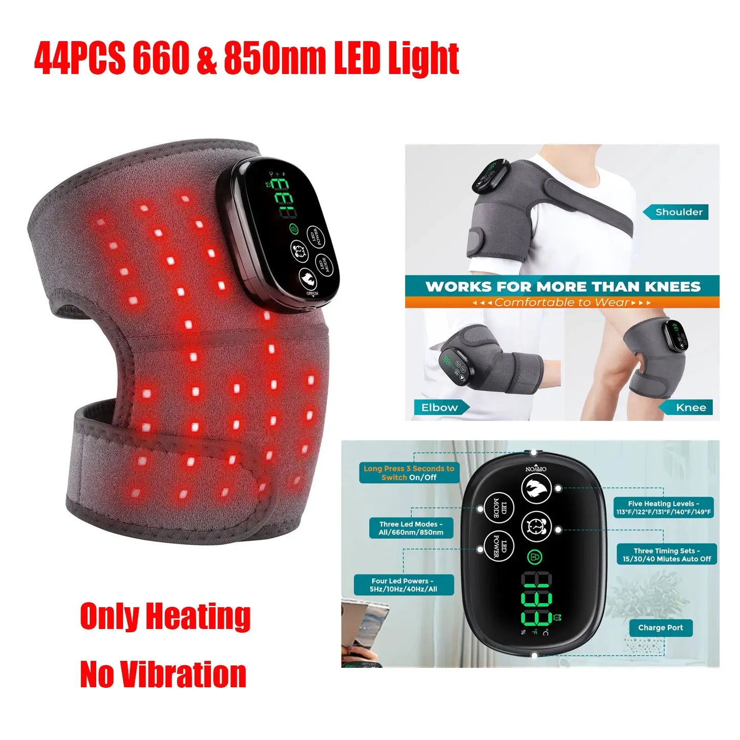 Multi-Function LED Heating Pad | Knee Shoulder Elbow Brace | 660 And 850NM Light | 3 In 1 Thermal Support