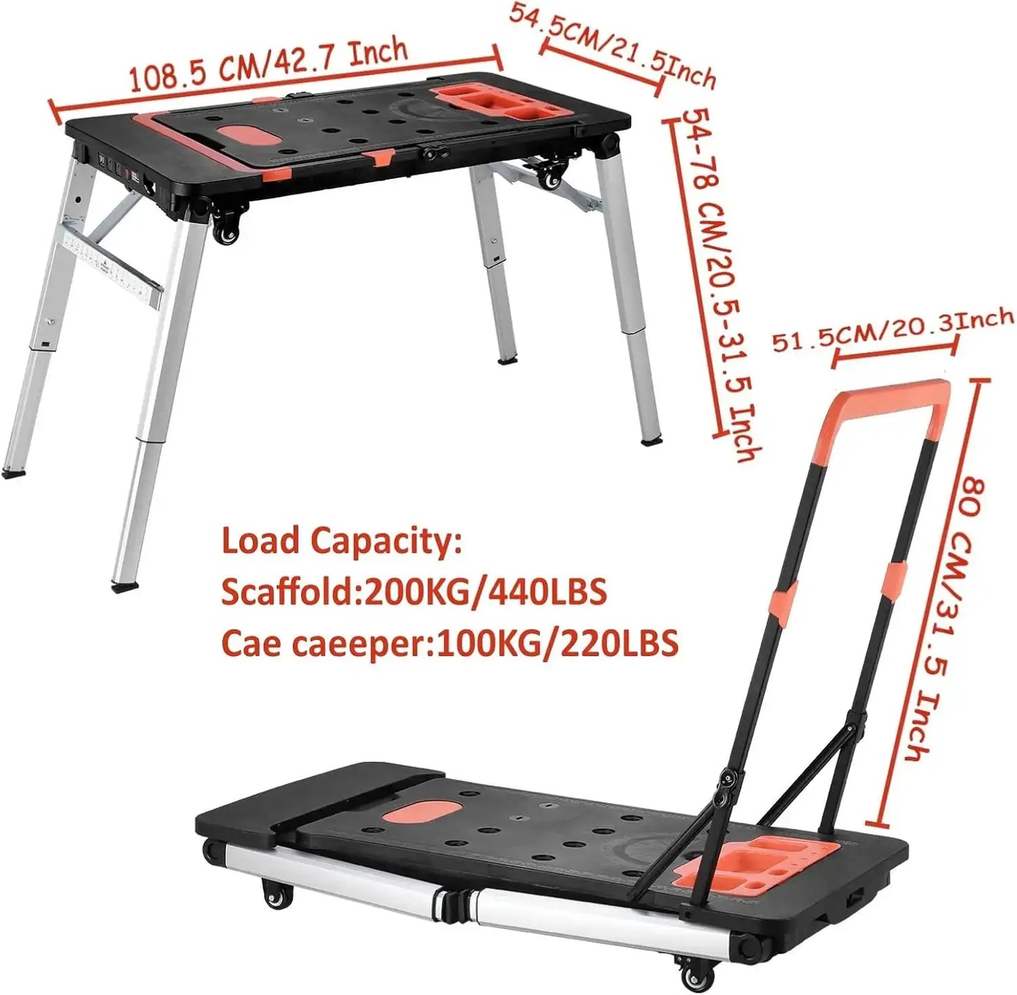 Multifunctional Folding Work Table, 7 in 1 Work Benches for Garage Car Creeper, Portable Workbench, Sawhorse, Scaffold, Platform from PriceLows™