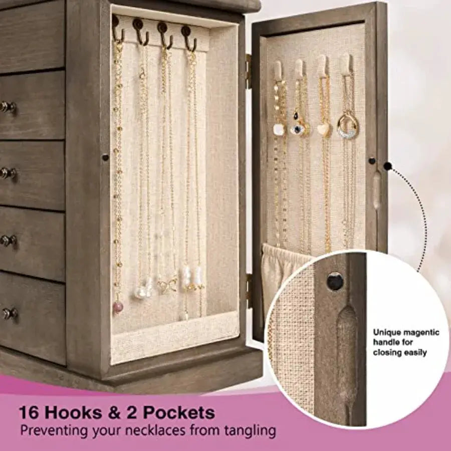 Jewelry Box for Women, 5 Layer Large Wood Jewelry Boxes and Organizers for Necklaces Earrings Rings Bracelets, Rustic Jewelry O from PriceLows™