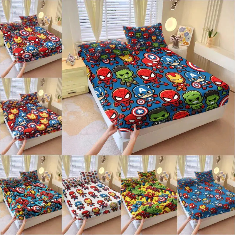 Cute Chibi Marvel Heroes Fitted Sheet Set Bed Sheet Set Bedding Set No Fillers for Teens Bedroom Living Room Decor from PriceLows™