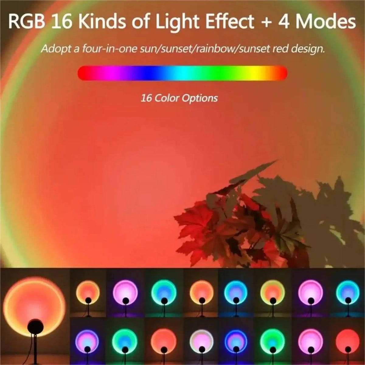 Sunset Projection Lamp | 16 Color Spectrum | USB Remote Control | Moon Shape