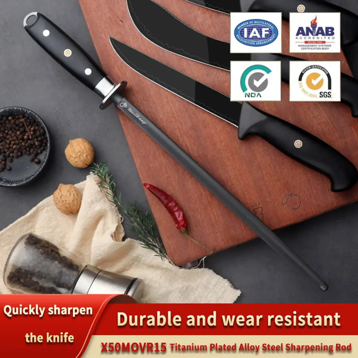 Knife Sharpening Rod | 17in Length | Diamond Coated Titanium Alloy | 17in