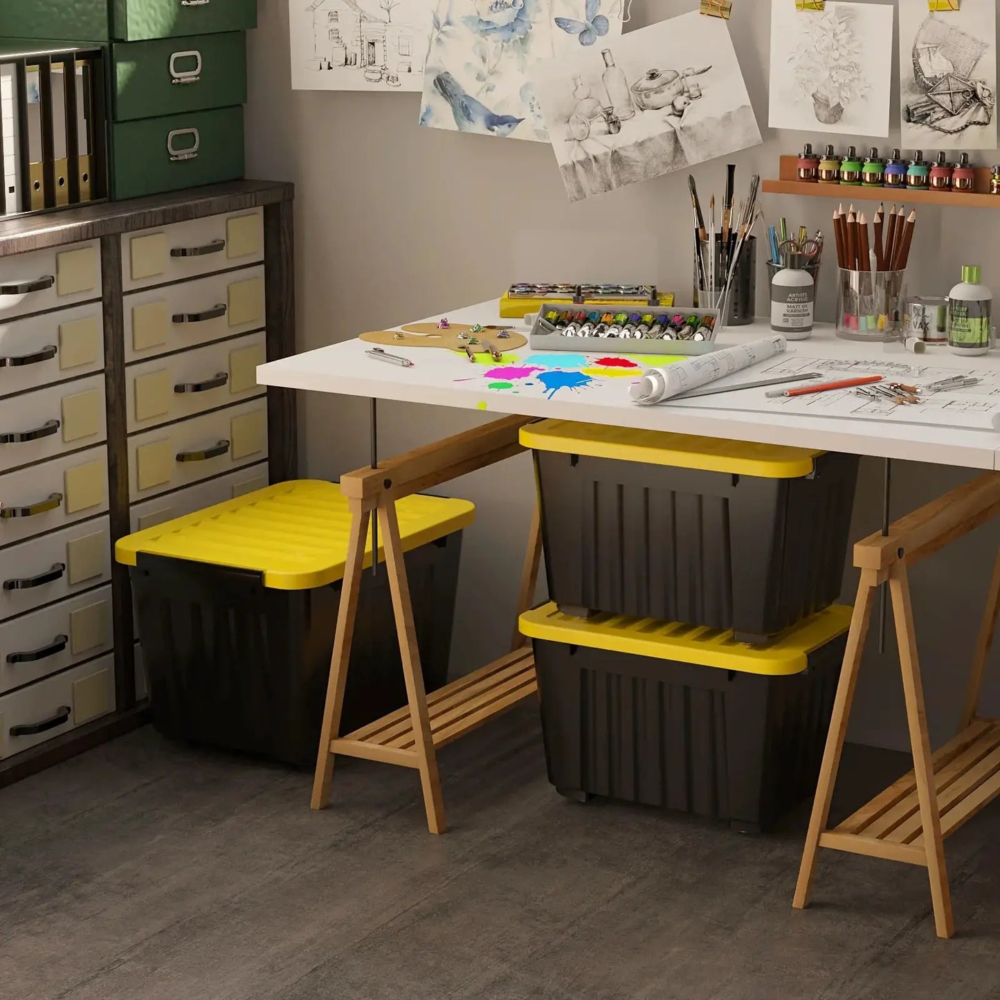 4/6 Pack of Storage Boxes with Lids And Wheels, 72 And 97 Quarts Capacity, Ideal for Storing Various Household Items, Stackable, Available in Three Colors from PriceLows™