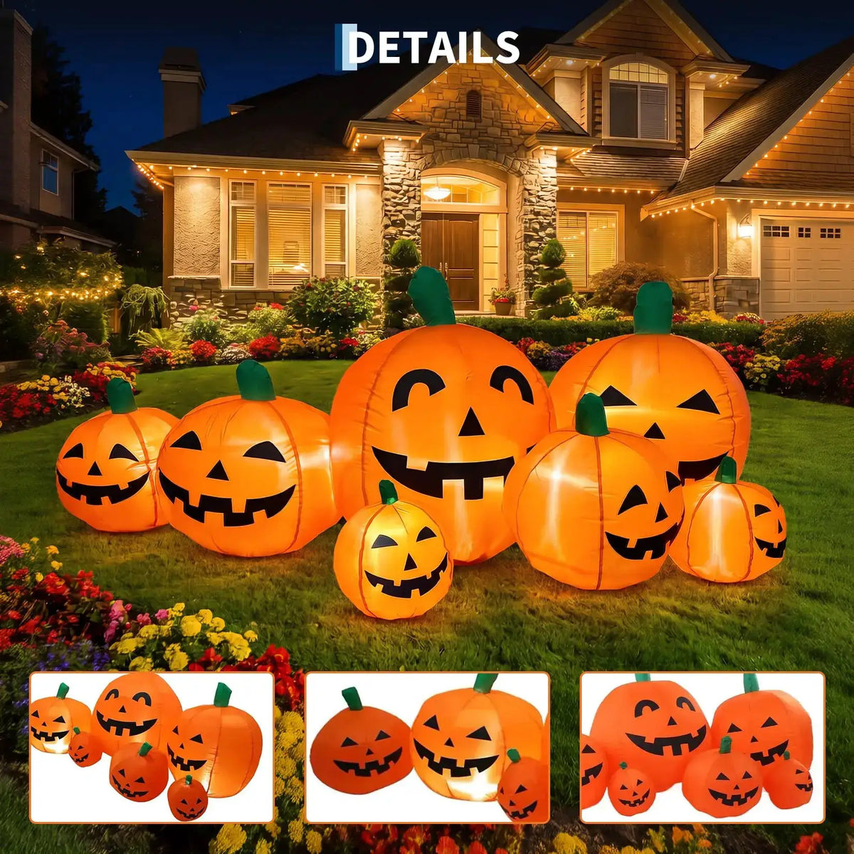 Halloween Inflatable Pumpkin | 7 Pack Jack O Lantern | Led Light | 7.5 Ft