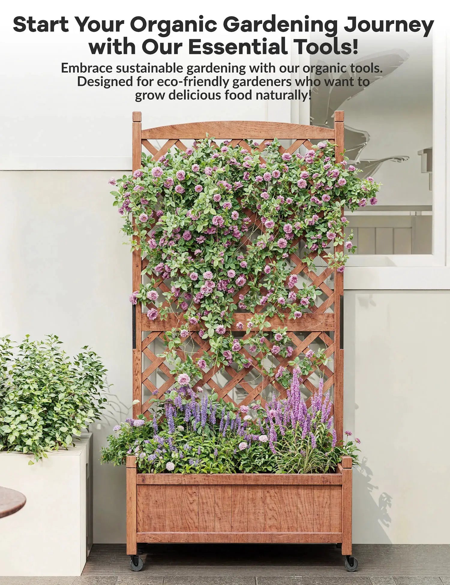 61.5" Wood Planter Box Raised Garden Bed With Trellis/Wheels For Plant & Flower, Standing Vertical Horticulture Trellis Planter from PriceLows™