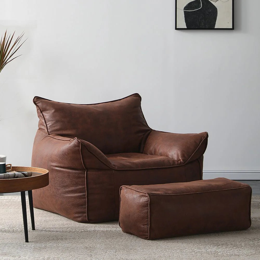 Bean Bag Sofa | Synthetic Leather | Footrest Included | Single