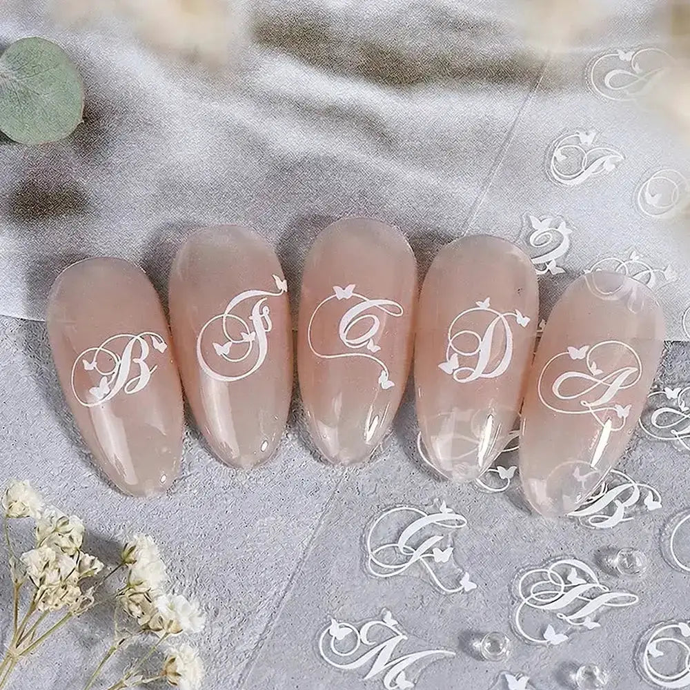 2Pcs Black White English Letter Alphabet 3D Nail Art Stickers Nail Decals with Love Heart Simple Style DIY Manicure Decorations from PriceLows™