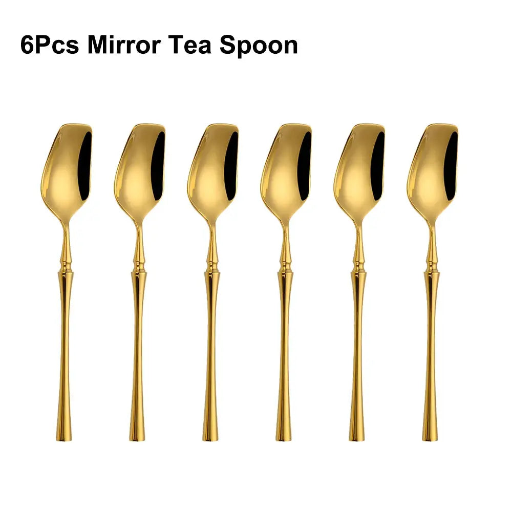 6/16/24Pcs Gold Tableware Stainless Steel 304 Cutlery Matte Dinner Set Western Knife Fork Spoon Mirror Elegant Flatware from PriceLows™