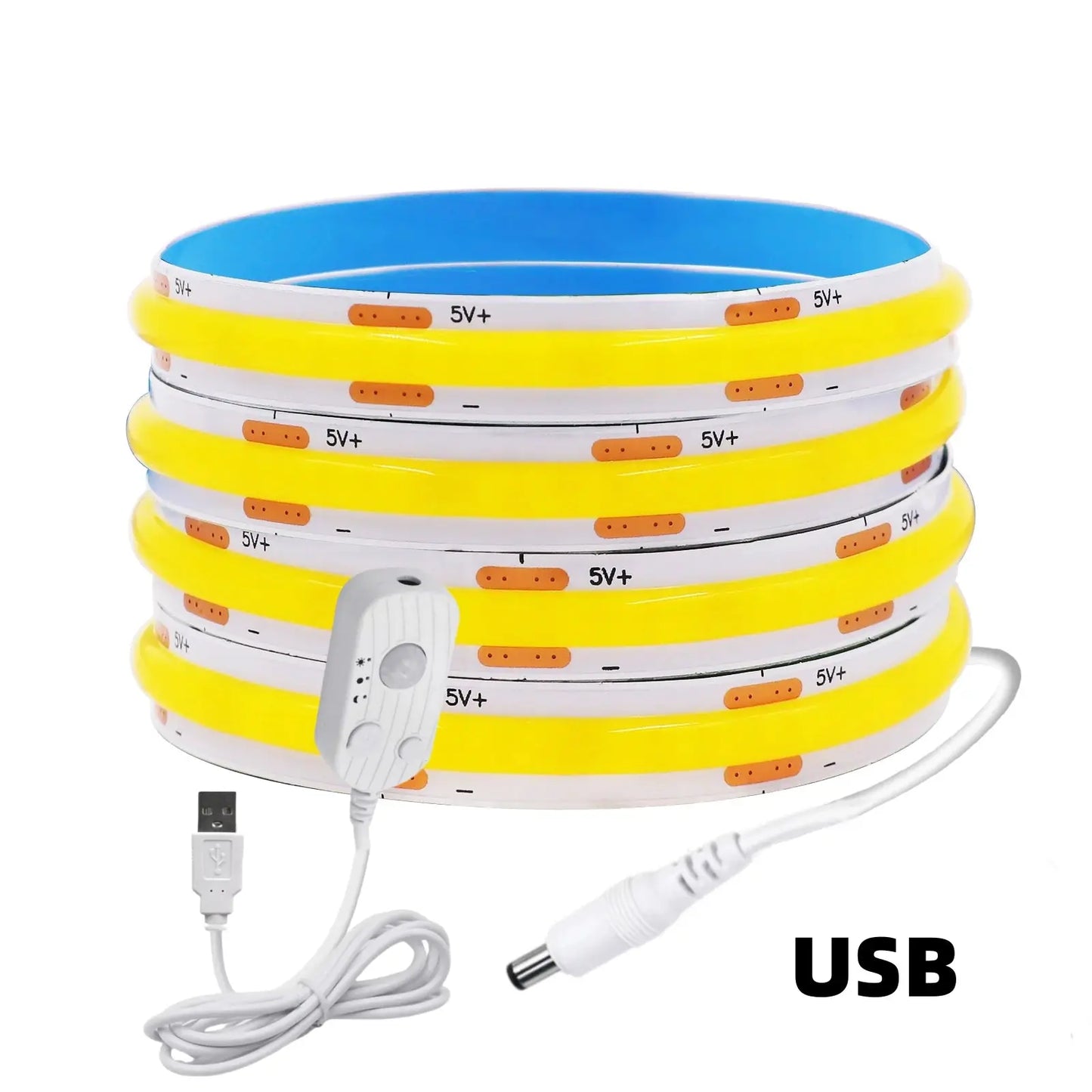 8MM COB LED Strip Light 5V 320LEDs/M Motion Sensor Dimmable Flexible LED Tape Ribbon USB/Battery Powered DIY Backlight for Room from PriceLows™