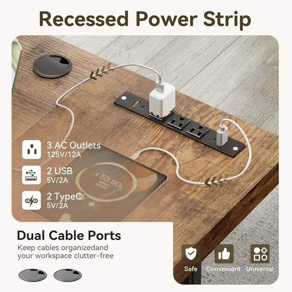 71 Large Modern Office Desk with USB Ports, Thick Vintage Style Home Business Workstation from PriceLows™