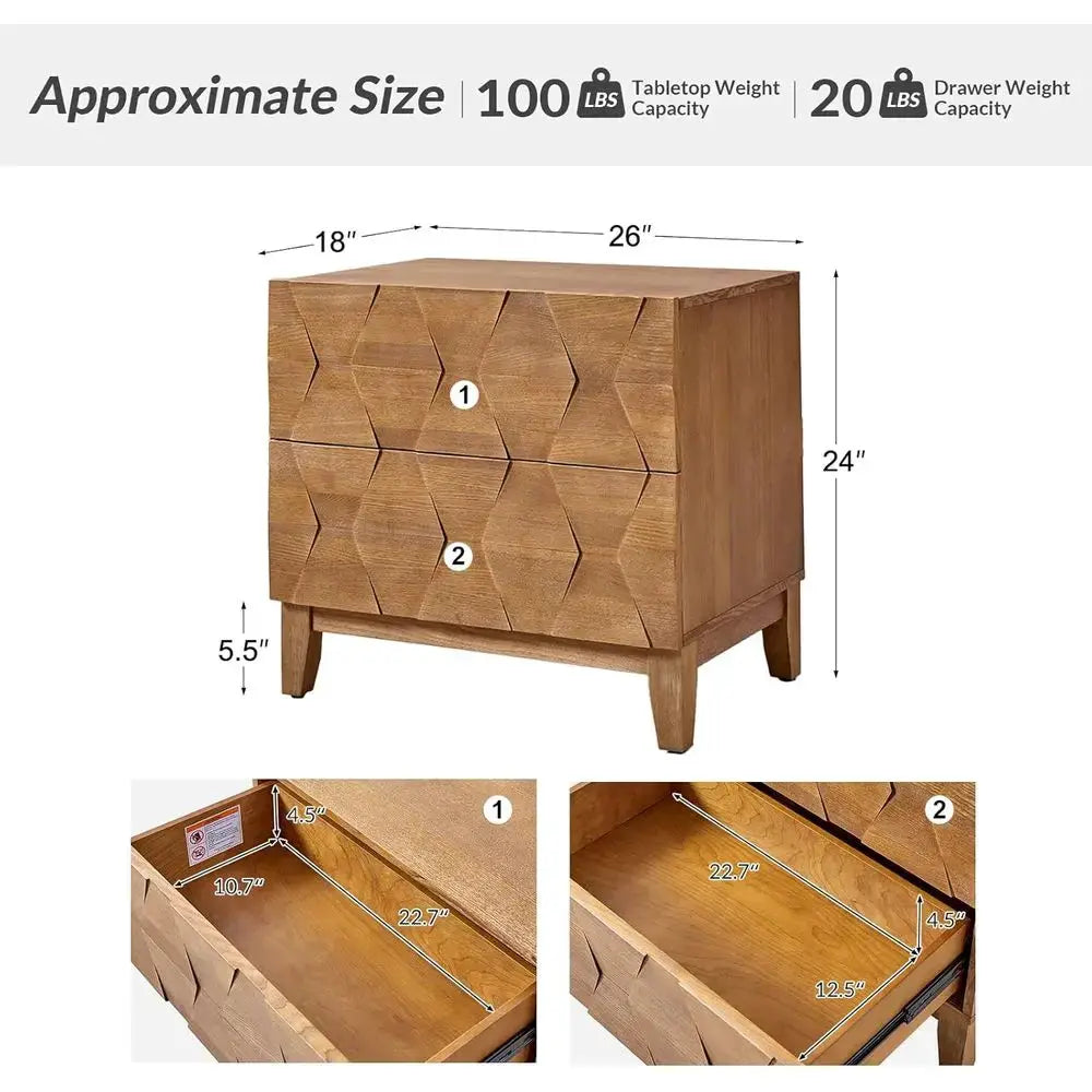End Table with Charging Station, 2 Drawers Side Table with Solid Wood Legs from PriceLows™