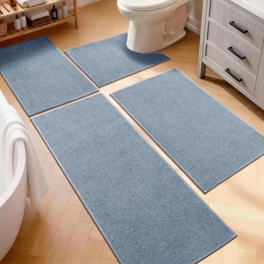 Bathroom Rugs Sets 4 Pcs Quick Dry Thin Bath Mat with Toilet Rug Non Slip Absorbent Machine Washable Bath Runner Rugs for Batht from PriceLows™