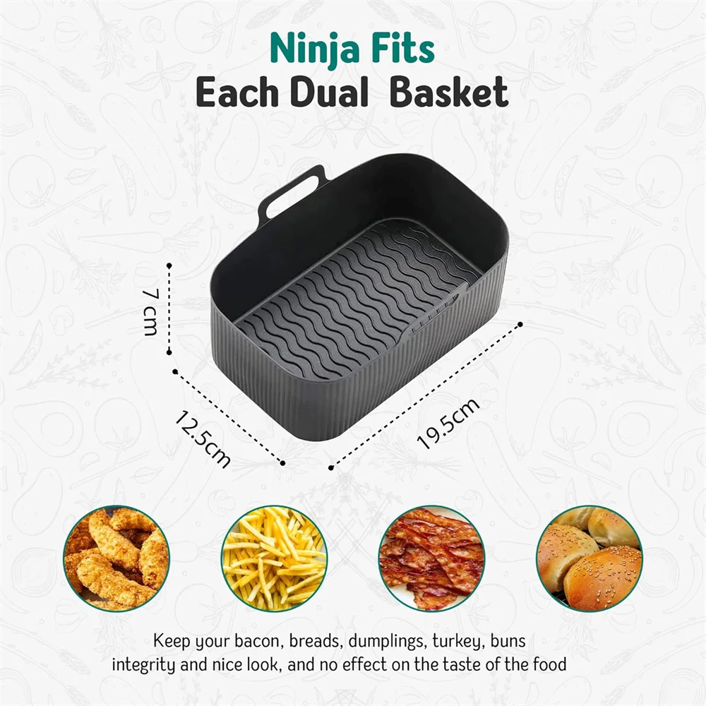 Silicone Air Fryer Liners | 7.67 x 4.92 in Square | Reusable Mats | Ninja DZ201