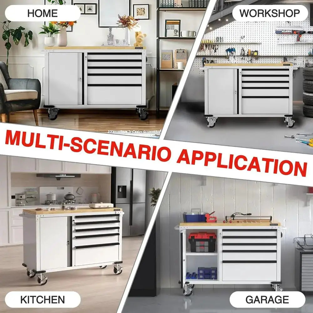 52 Heavy-Duty 5-Drawer & 1-Door Rolling Tool Chest, Lockable, 1000 lbs Capacity, with Power Strip for Home & Garage from PriceLows™