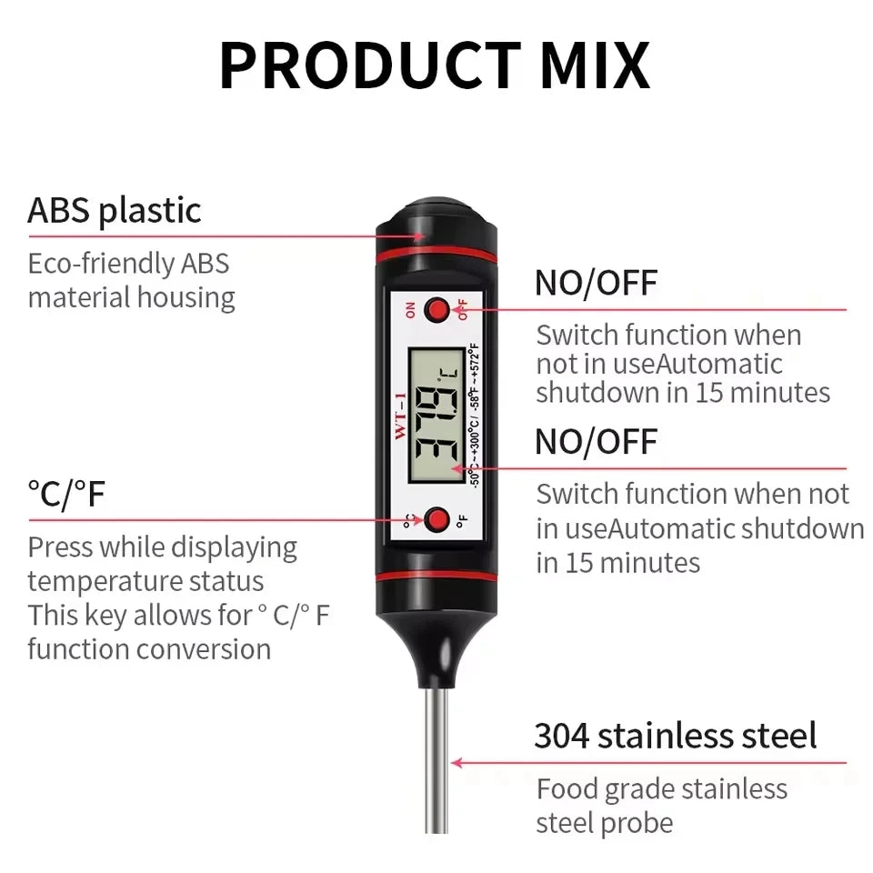 Digital Kitchen Thermometer | Stainless Probe | Meat And Oven Use | One Size