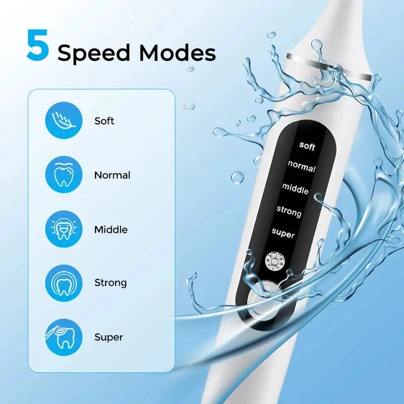 Electric Tooth Polisher | 6 Brush Heads | 5 Speed Modes | One Size