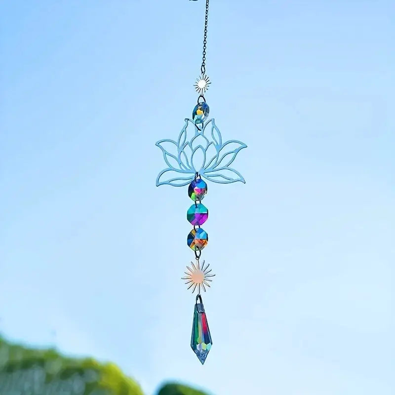 1PcMetalLotusandArtificial Crystal Suncatcher Charm Handmade Applicable Home Wind Chime Pendant Outdoor Garden Plant Decoration from PriceLows™